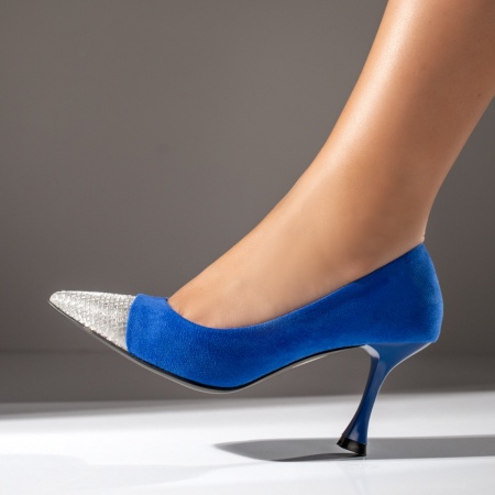 Pantofi dama cu toc conic albastri suede MOD08384, 4, modlet.ro