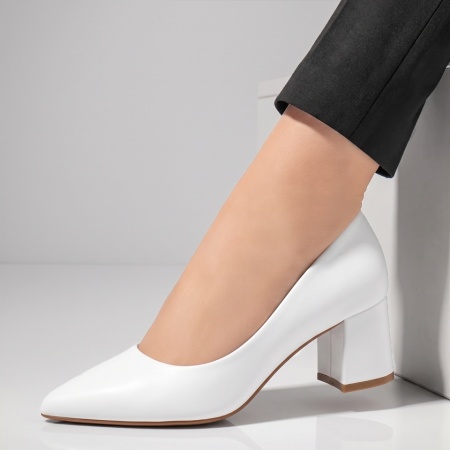 Pantofi dama cu toc gros albi IRIS37, 2, modlet.ro