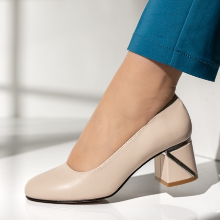 Pantofi dama cu toc gros bej ANA11, 2, modlet.ro