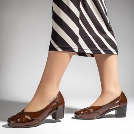 Pantofi dama cu toc gros maro ZEF13437, 3, zeforia.ro