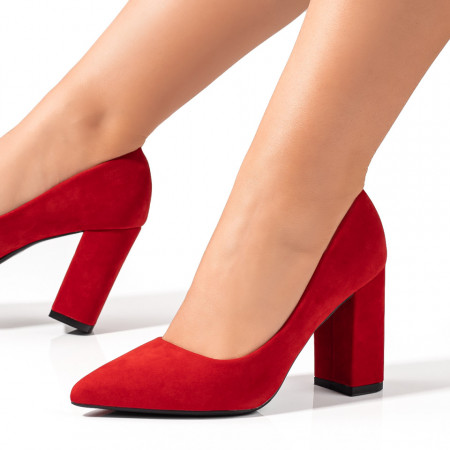 Pantofi dama, Pantofi dama cu toc gros rosii suede MOD06129, modlet.ro