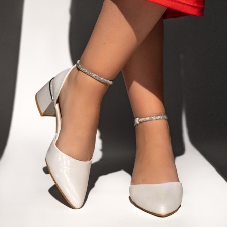 Pantofi dama cu toc gros si bareta argintii cu reflexe MOD12760, 1, modlet.ro