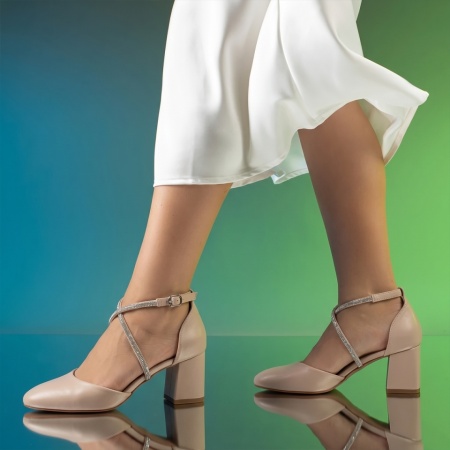 Pantofi dama cu toc gros si barete bej LIA100, 2, modlet.ro
