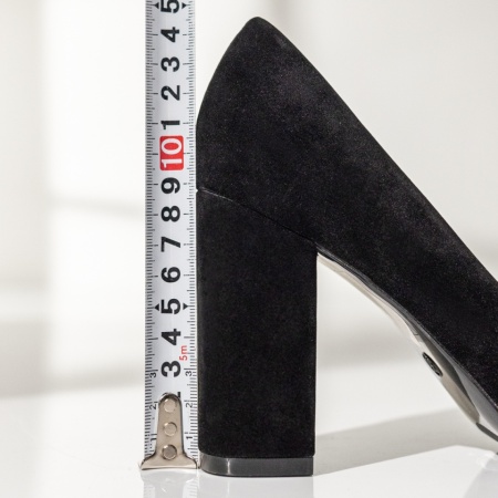 Pantofi dama cu toc gros si fundita negru suede MOD14170, 4, modlet.ro