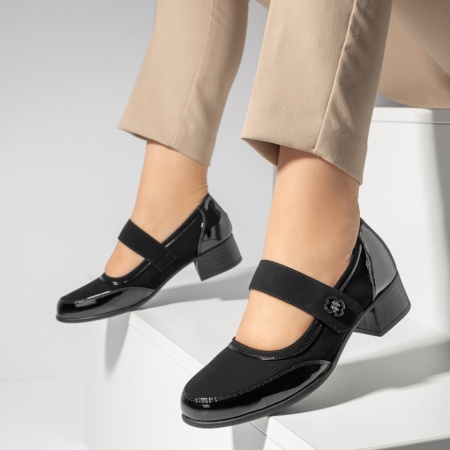 Pantofi dama cu toc gros si inchidere cu scai negru suede MOD13256, 3, modlet.ro