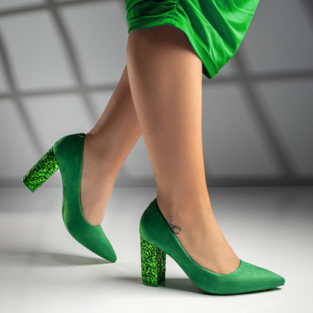 Pantofi dama cu toc gros verzi suede MOD08567, 3, modlet.ro