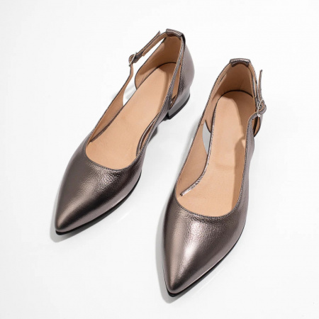 Pantofi dama, Pantofi dama cu toc mic argintii din Piele naturala MOD06141, modlet.ro