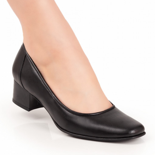 Pantofi dama, Pantofi dama cu toc mic negri din Piele naturala MOD07645, modlet.ro