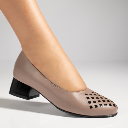 Pantofi dama cu toc mic nude din Piele naturala MOD12144, 4, modlet.ro