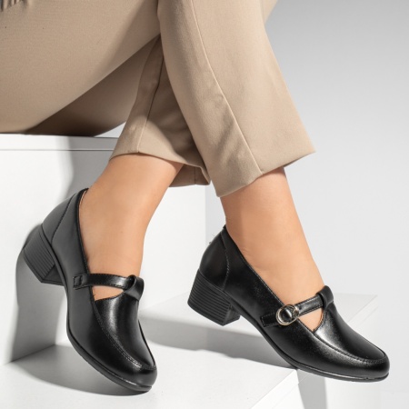 Pantofi dama, Pantofi dama cu toc mic si bareta negri MOD13262, modlet.ro