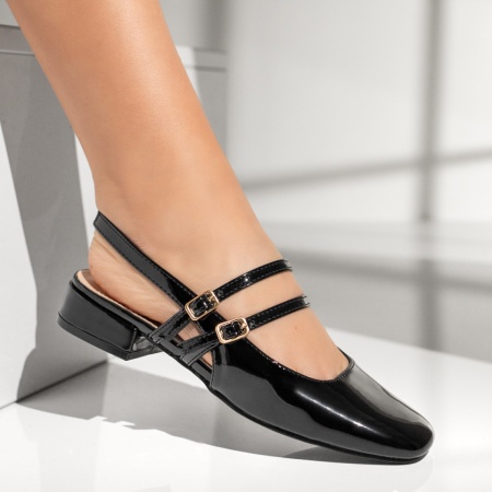 Pantofi dama cu toc mic si bareta negri ZEF13519