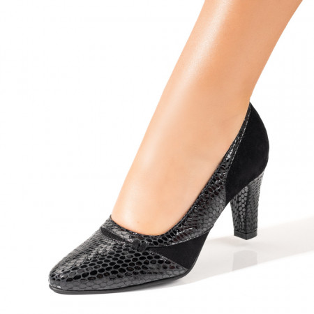 Pantofi dama, Pantofi dama cu toc negri din Piele naturala MOD10244, modlet.ro