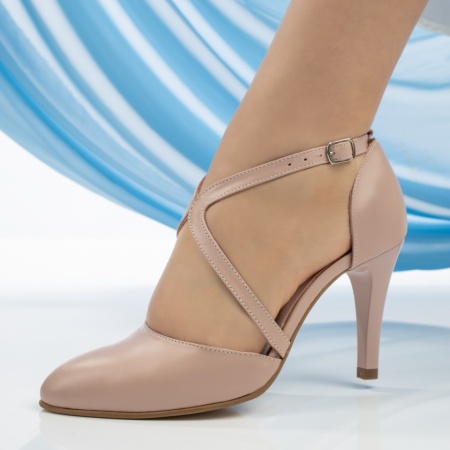 Pantofi dama cu toc si bareta bej din Piele naturala MOD13483, 2, modlet.ro