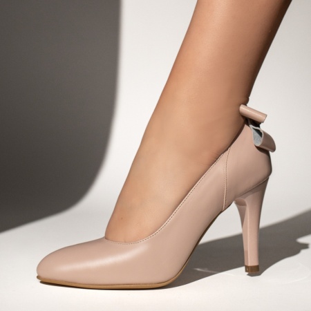Pantofi Stiletto, Pantofi dama cu toc si fundita nude din Piele naturala MOD13485, modlet.ro
