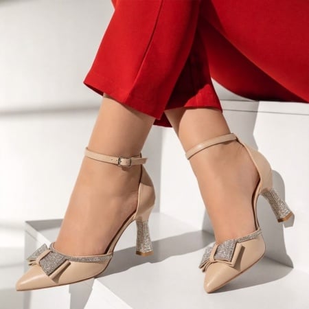 Pantofi dama cu toc subtire bej MARA8, 2, modlet.ro