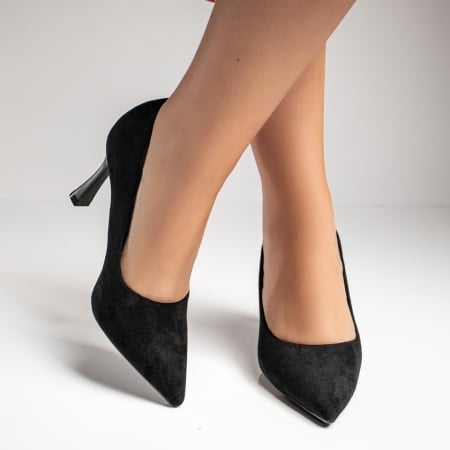 Pantofi dama cu toc subtire negri suede ZEF12120, 4, zeforia.ro