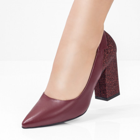 Pantofi dama, Pantofi dama cu toc visinii glitter MOD08382, modlet.ro