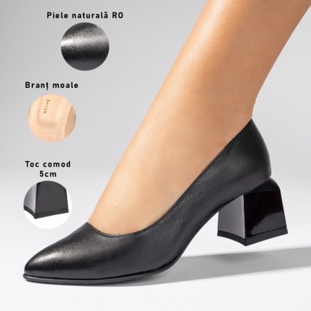 Reduceri incaltaminte dama, Pantofi dama eleganti cu toc negri din Piele naturala ZEF06035 - zeforia.ro