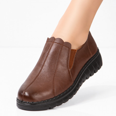 Pantofi dama maro casual cu insertii de material elastic MDL05767