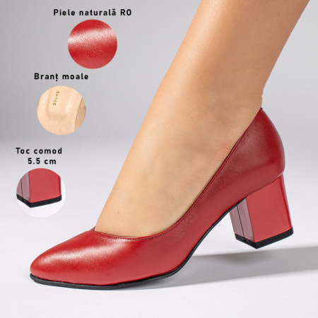 Pantofi cu toc, Pantofi dama rosii cu toc gros din Piele naturala ZEF033890 - zeforia.ro