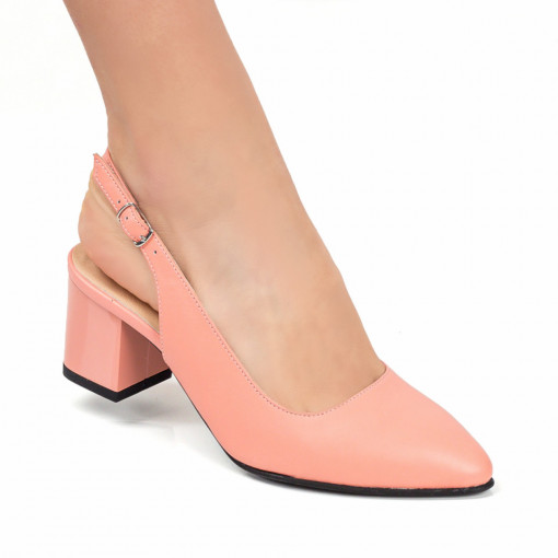 Pantofi cu toc, Pantofi dama roz deschis din Piele naturala cu toc gros ZEF05008 - zeforia.ro
