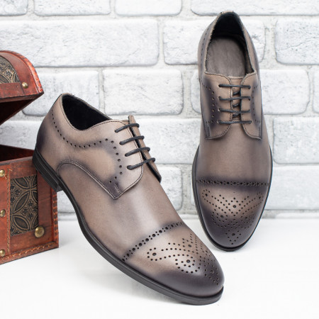 Pantofi barbati eleganti, Pantofi eleganti barbati cu perforatii gri din Piele naturala MDL09645 - modlet.ro
