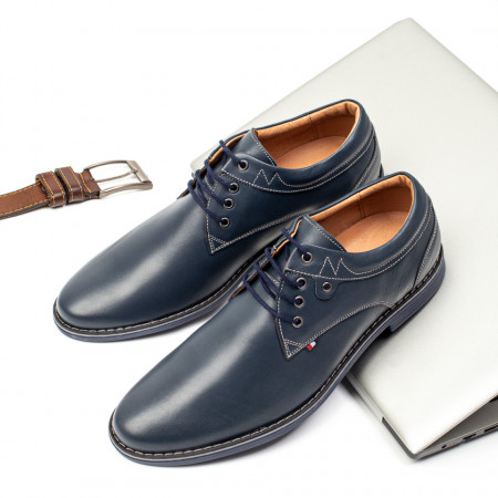 Pantofi barbati, Pantofi eleganti barbati cu siret din Piele naturala albastri MOD03583, modlet.ro