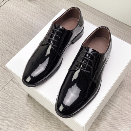 Pantofi eleganti barbati cu siret si aspect lucios negri din Piele naturala LEO6, 2, modlet.ro