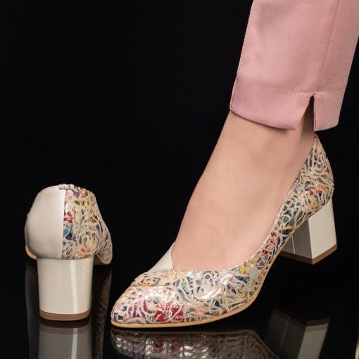 Pantofi eleganti dama cu toc bej din Piele naturala MDL033890