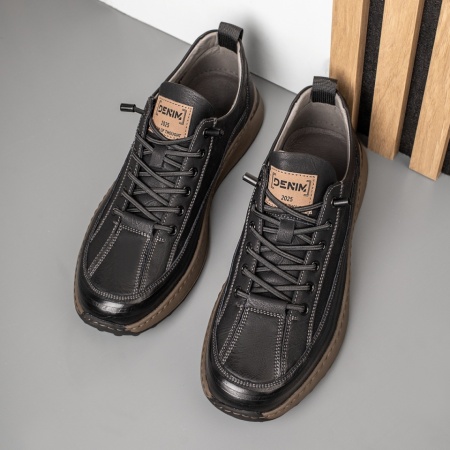 Pantofi sport barbati cu siret elastic negri din Piele naturala MOD11958, 2, modlet.ro
