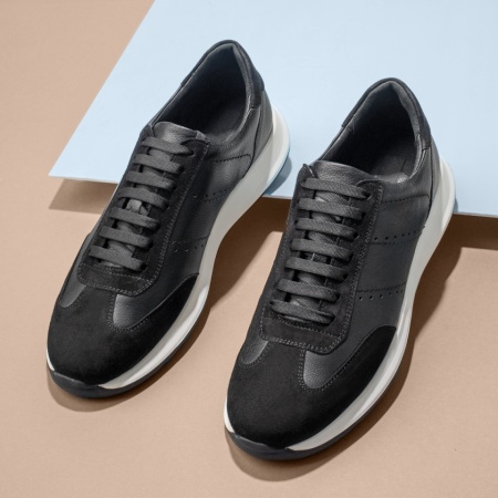 Pantofi sport barbati cu siret negri din Piele naturala MOD12016, 3, modlet.ro