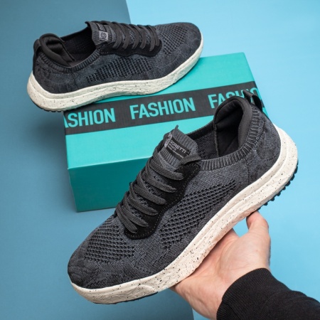 Adidasi barbati, Pantofi sport barbati din material textil cu siret negri MOD13454, modlet.ro