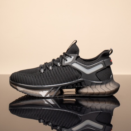 Adidasi barbati, Pantofi sport barbati din material textil negri MOD13458, modlet.ro