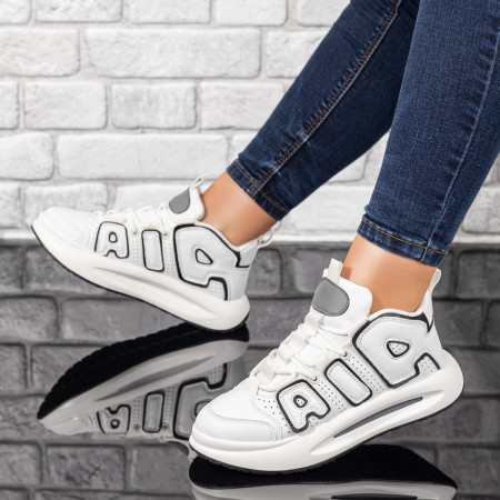 Plateste Jumatate!, Pantofi sport dama albi cu negru* si siret MOD10046, modlet.ro