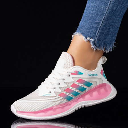 Adidasi dama, Pantofi sport dama albi cu roz MOD09451, modlet.ro