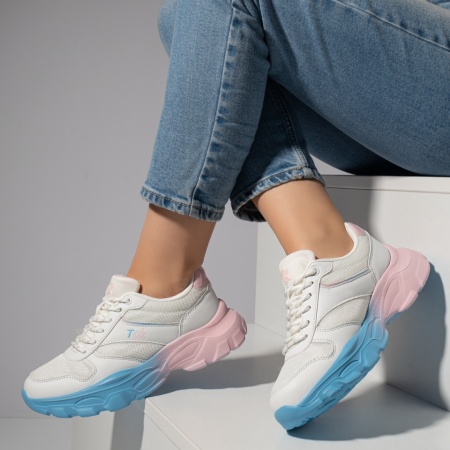 REDUCERI INCALTAMINTE, Pantofi sport dama albi cu roz MOD12225, modlet.ro