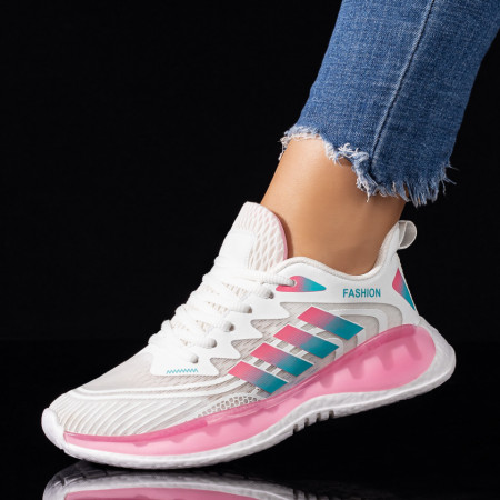 Pantofi sport dama albi cu roz ZEF09451