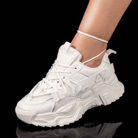 Pantofi sport dama albi cu talpa groasa MDL09907