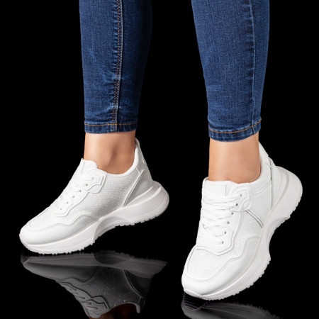 REDUCERI INCALTAMINTE, Pantofi sport dama cu siret albi MOD10127, modlet.ro