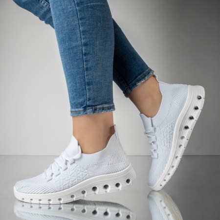 Pantofi sport dama cu siret din material textil albi EMA11, 3, modlet.ro
