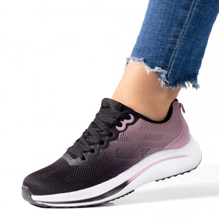 Adidasi dama, Pantofi sport dama cu siret negri cu roz MOD09502, modlet.ro