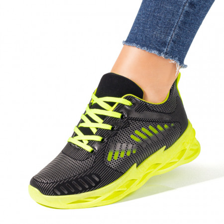 Plateste Jumatate!, Pantofi sport dama cu siret negri cu verde MOD10172, modlet.ro
