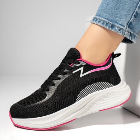 Adidasi dama, Pantofi sport dama cu siret negru cu roz MOD13045, modlet.ro