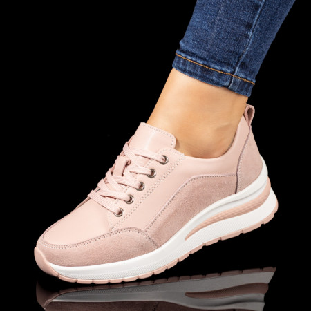 REDUCERI INCALTAMINTE, Pantofi sport dama cu siret roz suede din Piele naturala MOD10270, modlet.ro