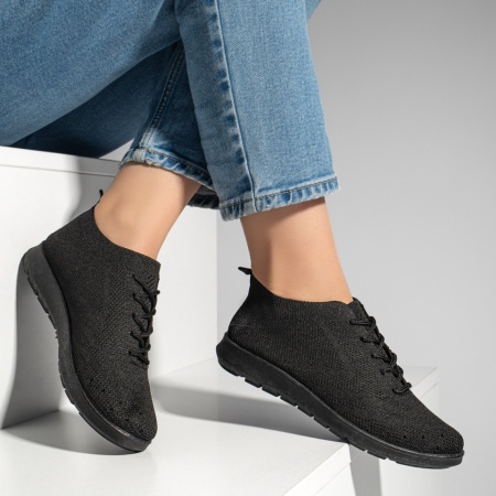 Pantofi sport dama cu siret si perforatii negri MOD13054, 4, modlet.ro