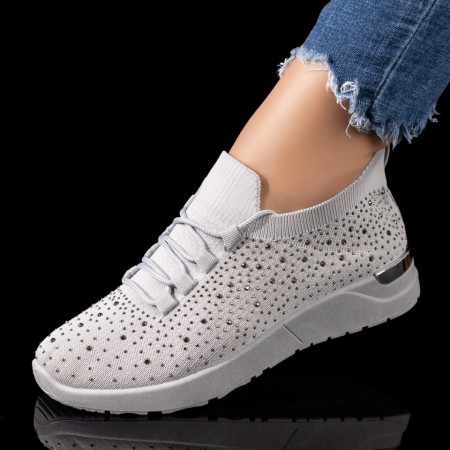 Adidasi dama, Pantofi sport dama cu strasuri gri MOD08523, modlet.ro
