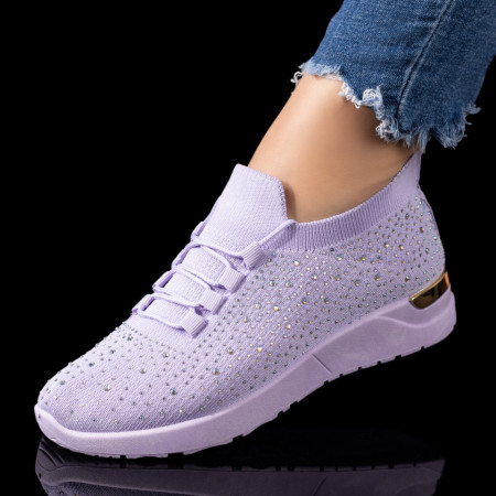 Adidasi dama, Pantofi sport dama cu strasuri mov deschis MOD08523, modlet.ro