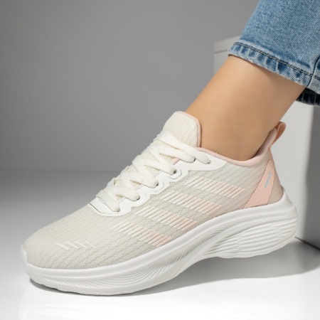 Adidasi dama, Pantofi sport dama cu talpa groasa alb cu roz MOD13046, modlet.ro