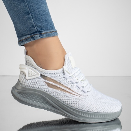 Adidasi dama, Pantofi sport dama cu talpa groasa albi cu gri MOD13184, modlet.ro