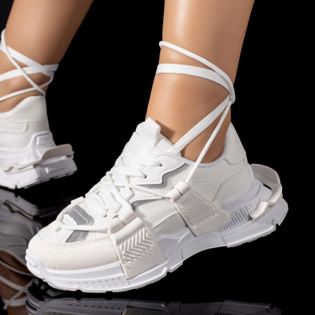 Adidasi dama, Pantofi sport dama cu talpa groasa albi MOD09410, modlet.ro